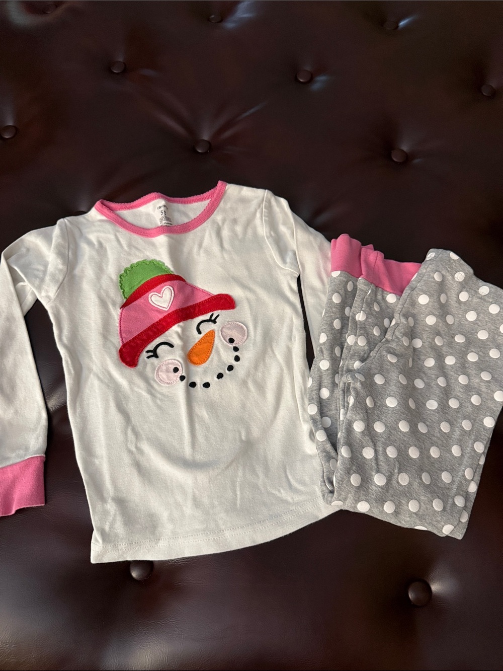Carter's White Pink Gray Snowman Applique Pajama Set
